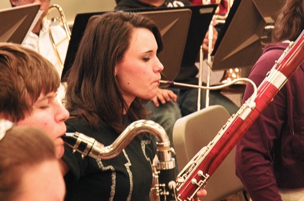 HHS band member Jordan Geigle rehearses at HHS. (Photo by Chris LaPelusa/Sun Day)