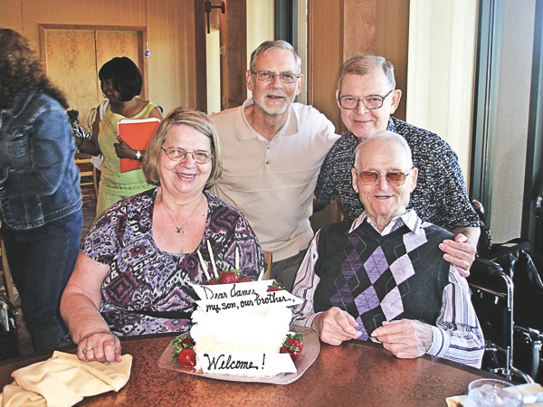 Jim Rice (center) with his brother, sister, and father George Gosselin (bottom right) at their reunion. (Photo provided)