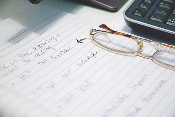 Kastin’s notes for her next short story. (Photo by Chris LaPelusa/Sun Day)