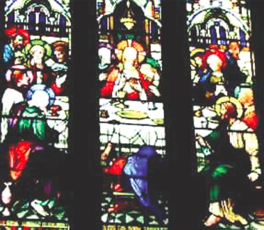 Last Supper in stained glass window: Melbourne, Australia, St. Patrick Cathedral. (Photo by Ken Kozy) 