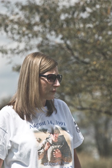 Sue Watts, mother of fallen soldier Sam Watts, looks on at the golf outing held in his honor by Wounded Warriors Project. (Photo by Chris LaPelusa/Sun Day)