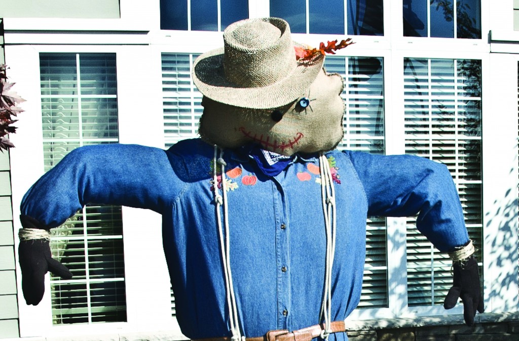 Scarecrows made by Edgewater residents lined the front entrance of Creekside Lodge, helping to kick off the holiday season. (Mason Souza/Sun Day Photo)