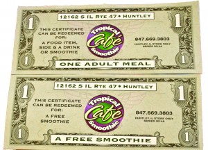 Vouchers like those pictured above will be redeemable for free meals and smoothies to Grafton Food Pantry clients. (Photo Provided)