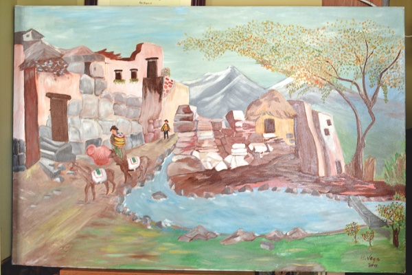 One of Vega’s newest paintings, “Lost City,” depicts the Peruvian countryside.