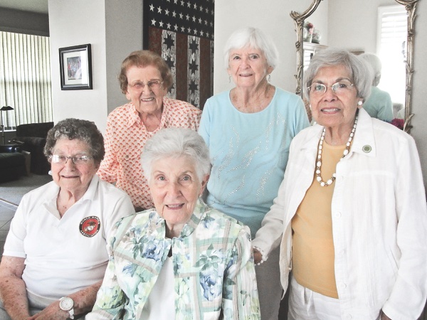 Seated, left to right: Helen Laukes, who served in the motor pool at Camp LeJeune; Ann DiValerio, who was a Librarian at Marine Recruit Depot San Diego, then served in the Quartemaster Office at Bremerton, WA. (Standing, left to right:) Helen Ehlers, who served at the Air Base Cherry Point; Gwen DePinto, who was stationed at Marine Headquarters Washington D.C.; Mary Roa, who served during the Korean Conflict. (Photos provided)