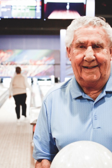 Between his two eyes, Crom only has about 30% of his sight, yet he bowls about a 140 average. (Photos by Chris LaPelusa/Sun Day)