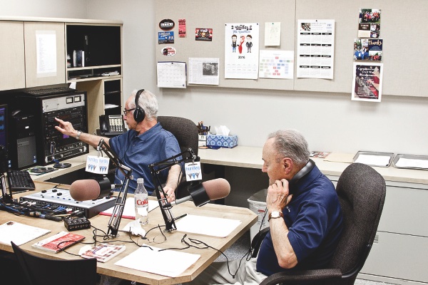 Joe Alengo (right) and HCR Executive Director Allen Pollack at work recording an episode of Big Swing in the Huntley Community Radio studios.