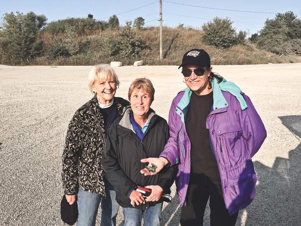 Balloonists (left to right) Betsy Davis, Mary Kozy, and Jennifer Galloway from Sun City Huntley (on 9/13/17) after their successful flight.