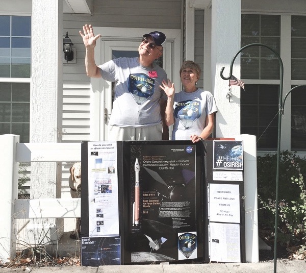 Ken and Mary Kozy wave OSIRIS-REx as it flys by earth. (Photo provided)