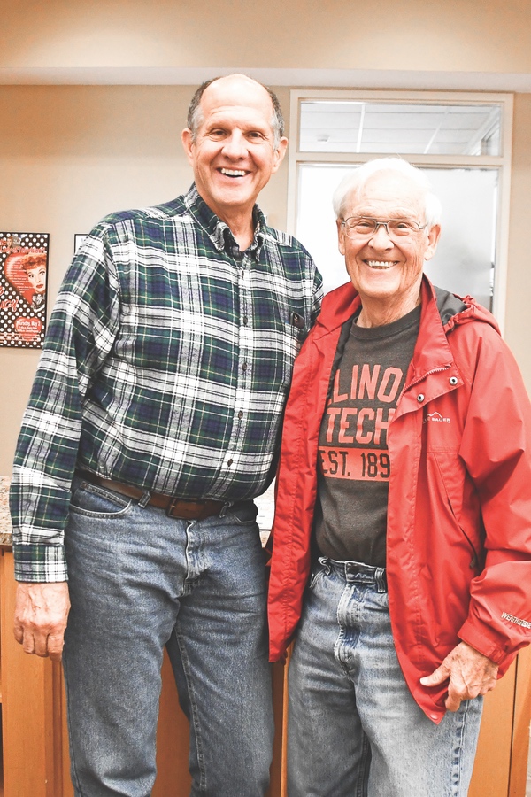 Current Cyclepaths President John Zeller (left) with First President Bob Hinkle. (Photo by Christine Such/Sun Day)