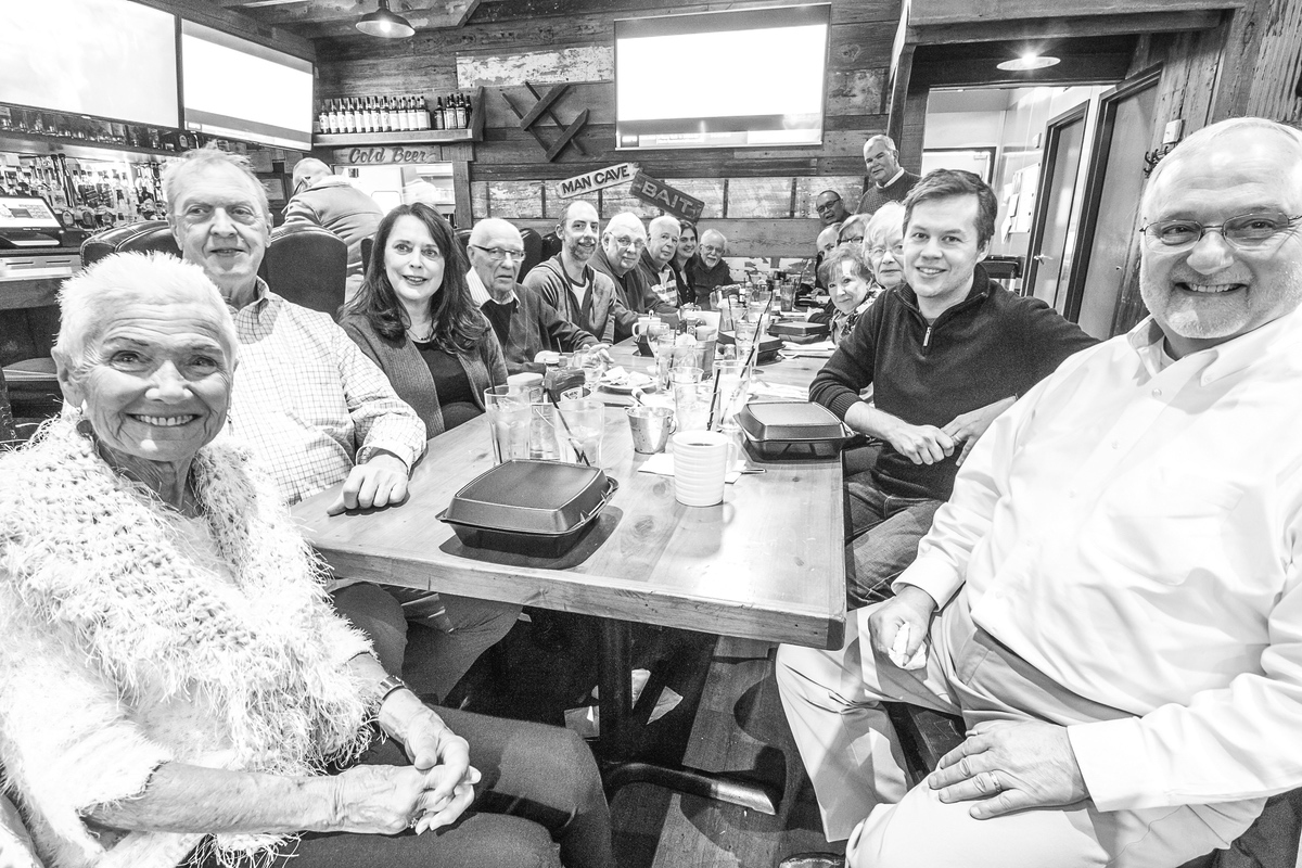 (Clockwise, starting from front left) Joanie Koplos, Mike Giltner, Eileen Giltner, Dwight Esau, Chris La Pelusa, Tom Sansom, John Sterling, Carol Pavlik, Al La Pelusa, Joe Sison, Tony Pratt, Jim Eggers, Nancy Eggers, Judy Tenorio, Carol Baffa, Billy O’Keefe, Kurt Kuehnert. Not pictured: TR Kerth, Re Keiler, Arlene Petersen, Christine Such, Herm Faubl, Kathleen Carr, Larry Feldman. (Photos by Tony Pratt/Sun Day)