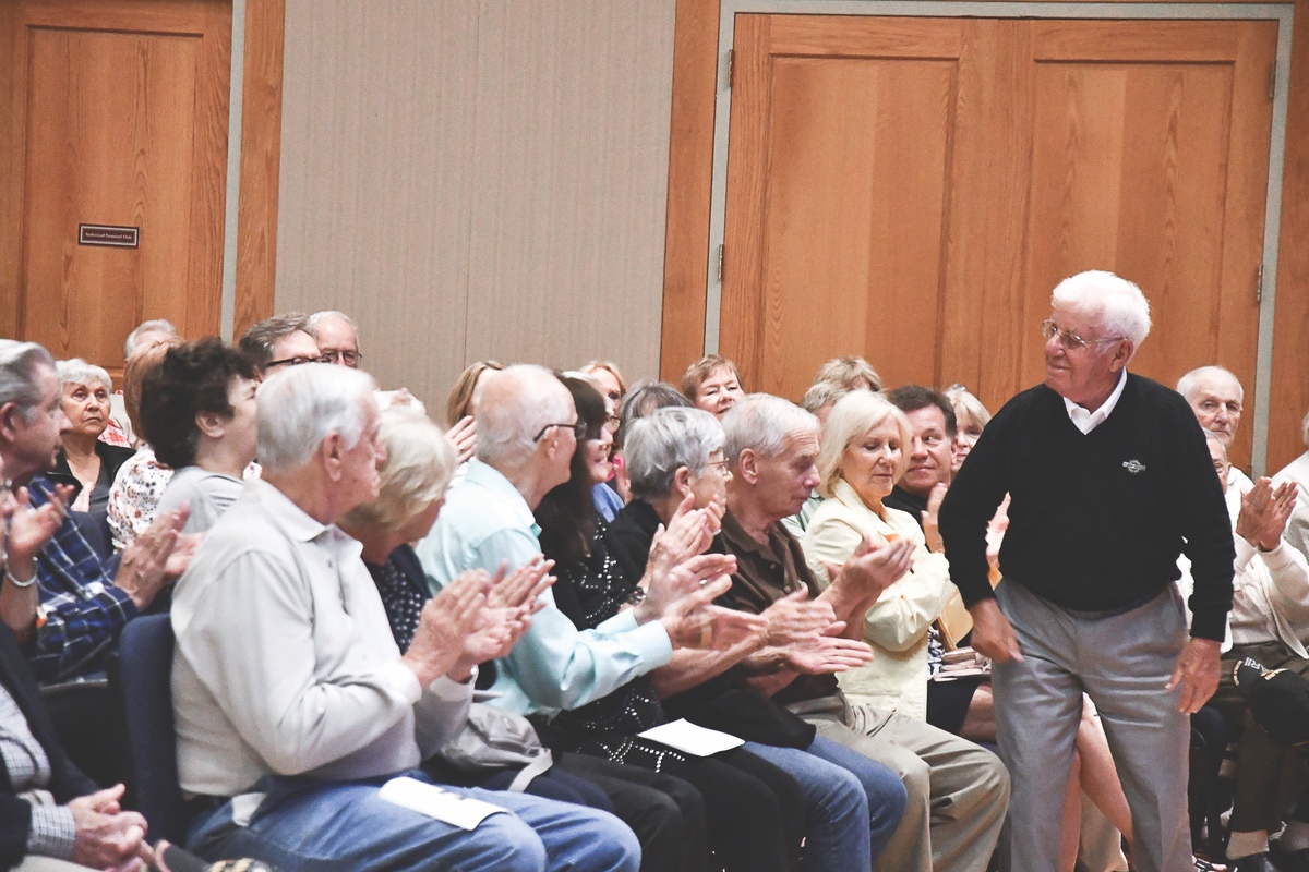 Veterans Pete Karambelas (above) and Anthony Catalano (below) acknowledge warm thanks from audience.