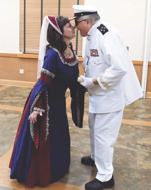 Actors Sara Tustin and Kevin Fenner get into characters Lillie Vanessi and Admiral Harrison Howell at a recent dress rehearsal for Kiss Me Kate. (Photo provided)