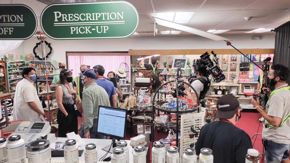 Cast and crew of Amazon’s Lightyears filming in Wauconda Pharmacy.