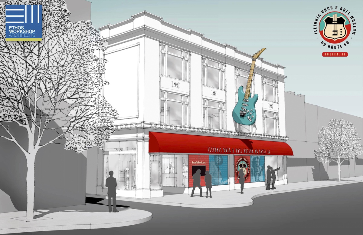 Rendering of forthcoming Illinois Rock & Roll Museum in Joliet on Route 66. (Rendering Provided)