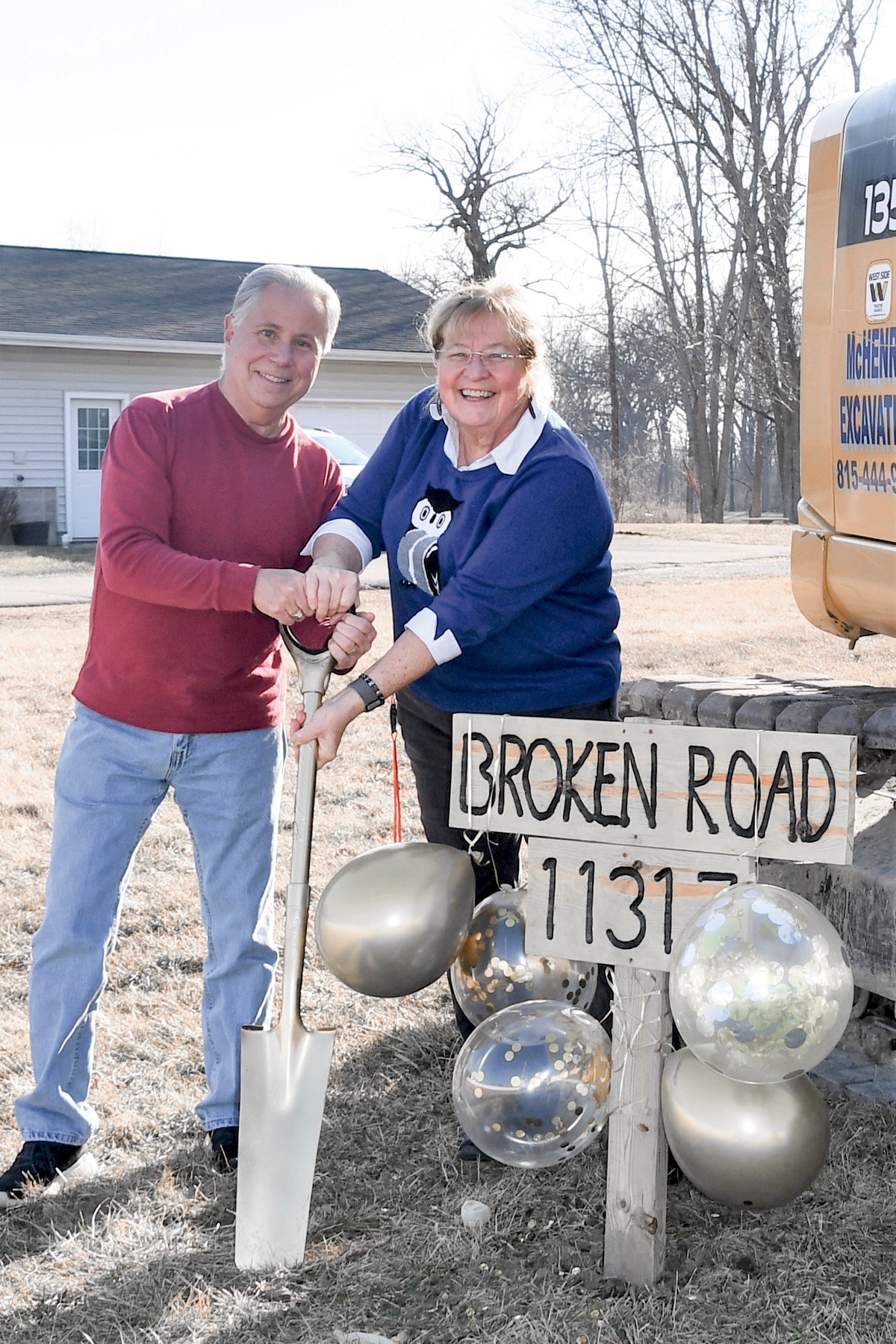 Nancy and Duane Fontana break ground on Barndominium. (Photo by Christine Such/My Sun Day News)