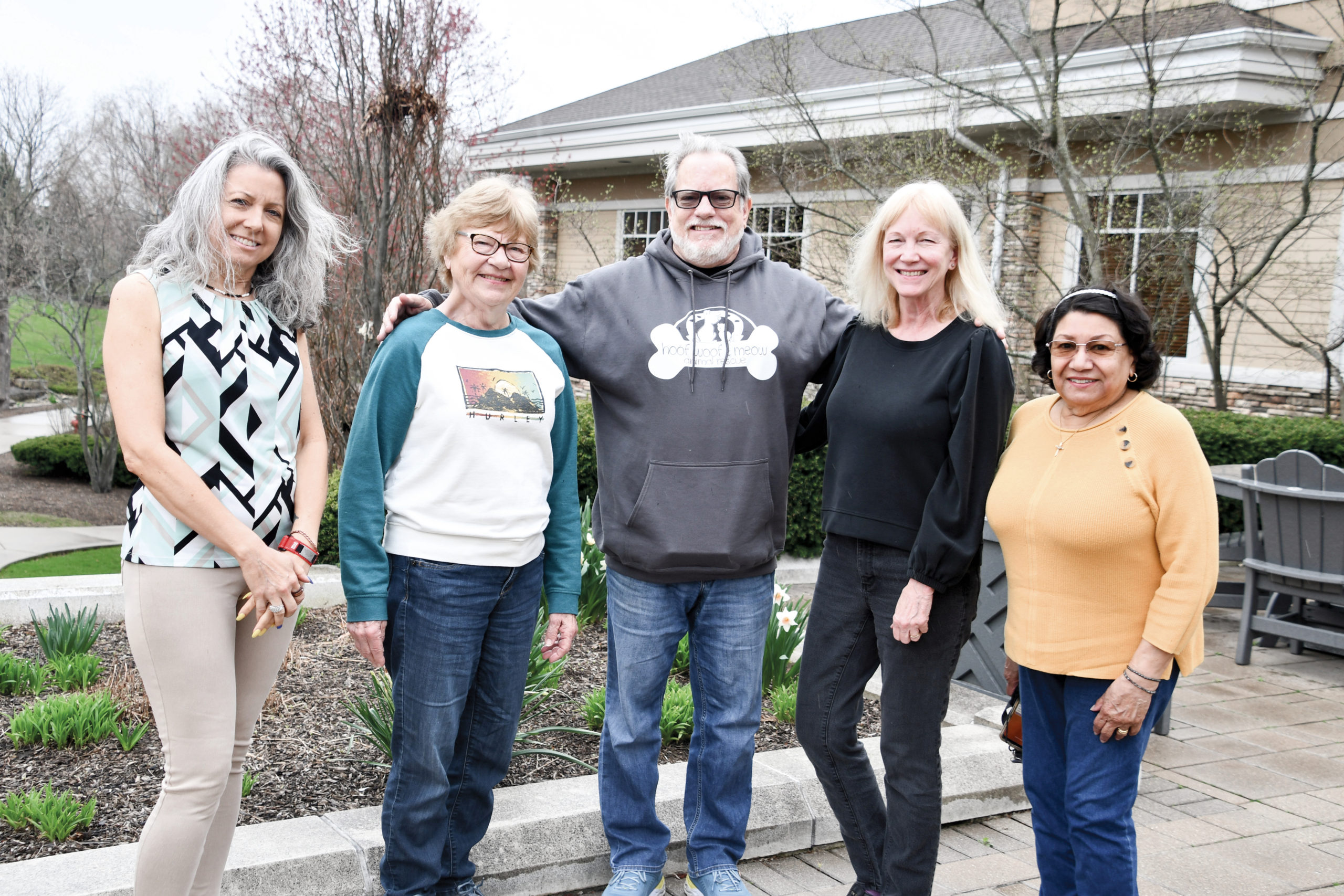 Birds bring these residents together for the great backyard bird count. (L to R) Kari Freeman, Sharon Cleveland , Bill Dollear, Amy Sanecki, and Eleanor Quela-Banasek. (Photo by Christine Such/My Sun Day News)