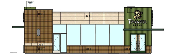 A rough rendition of the north elevation of Huntley’s Panera Bread restaurant as submitted by petitioner Hamra Enterprises. (Image provided)