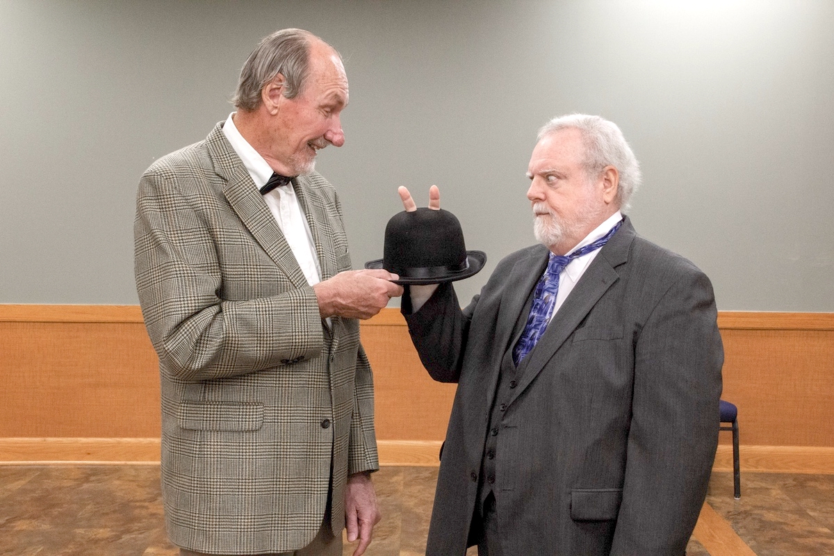 Dick Storer (L) and Frank Gaughan rehearse a scene from the Theatre Company of Sun City’s summer show Harvey. (Photo by Tony Pratt/My Sun Day News)