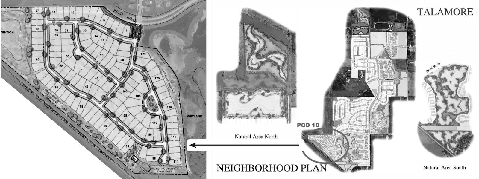 Conceptual plans show 63 acres located at the west end of Reed Road for the location of 129 new single-family homes in Talamore. (Photo provided)