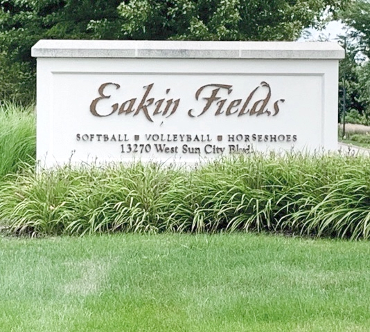 The Eakin Fields sign will be getting a facelift. The lettering will be replaced with Veterans Memorial Field and emblems of all the military branches will be added. This renovation has an $8,380 price tag. An upgrade of the landscaping is also planned. The date of the changes have not been announced. (Photo by David Goode/My Sun Day News)