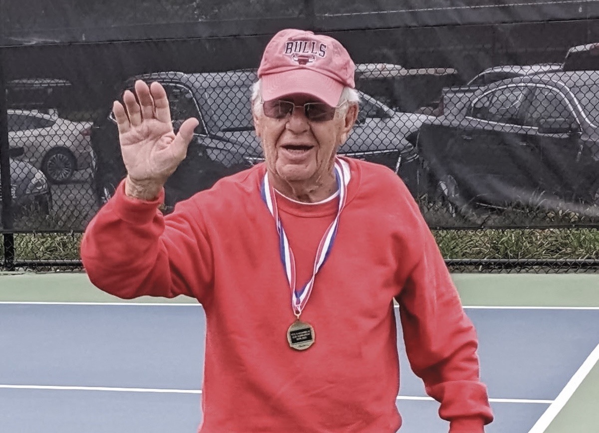 98-year-old Pete Karambelas takes home his own gold medal. (Photo provided)