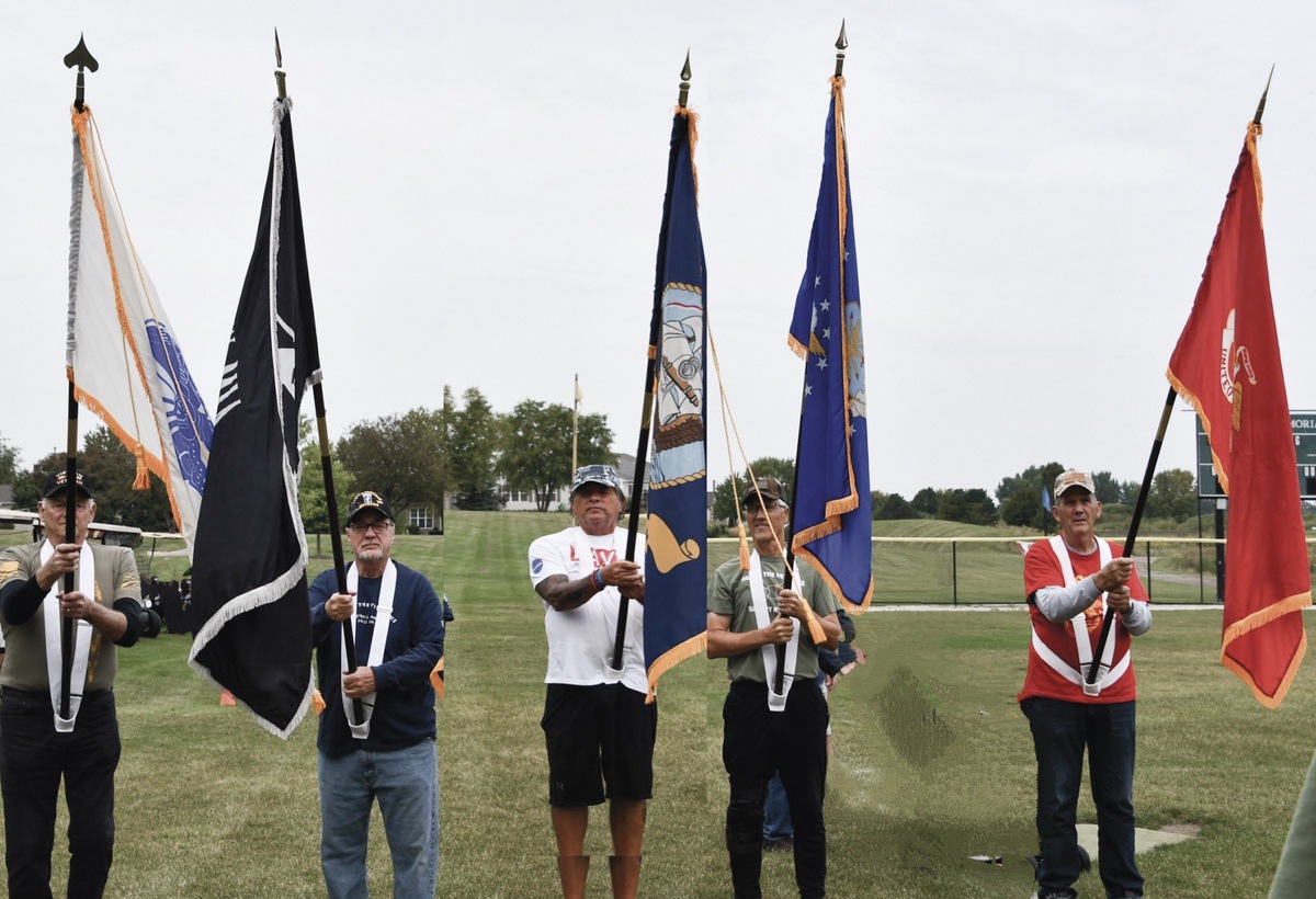 Vietnam Veterans Flag carriers (L to R) Jim Riforgiato ARMY, Ron Bengtsen POW-MIA, Scot Phillips NAVY, Jeff Williams AIR FORCE, Tom Culumber MARINE CORPS. (Photo by Christine Such/My Sun Day News)