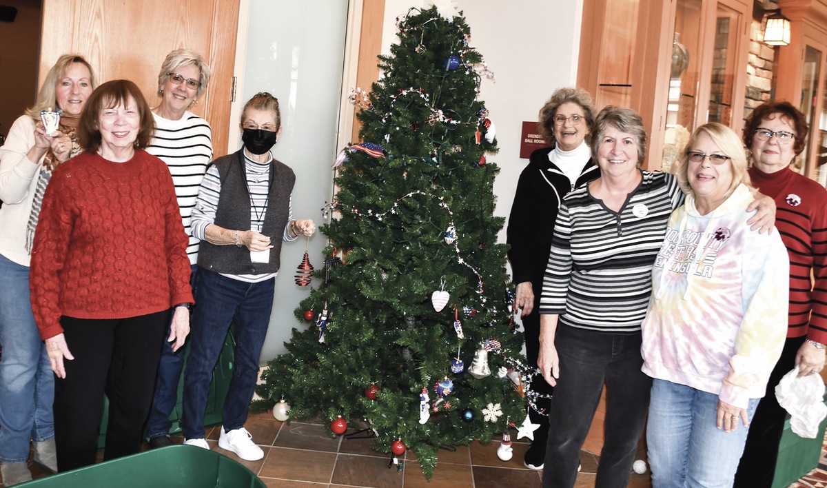 The Painted Pansys took down their Red, White, and Blue decorated tree. From left to right: C. Woodard, M. Roccasanto, K. Levkulich, M. Wright, S. Berdahl, P. Carrion, K. Wendhack & E. Madura. (Photo by Christine Such/My Sun Day News)
