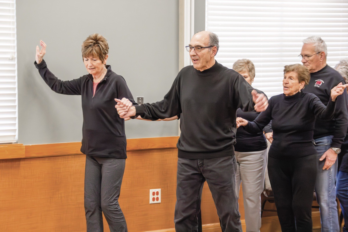 (L to R) Madge Motyka, Russ Motyka, Melody Pytka, Val Stroud, Rich Pytka.practice a dance number at a recent rehearsal for the Theatre Company’s upcoming production of Hello, Dolly. (Photo by Tony Pratt/My Sun Day News)