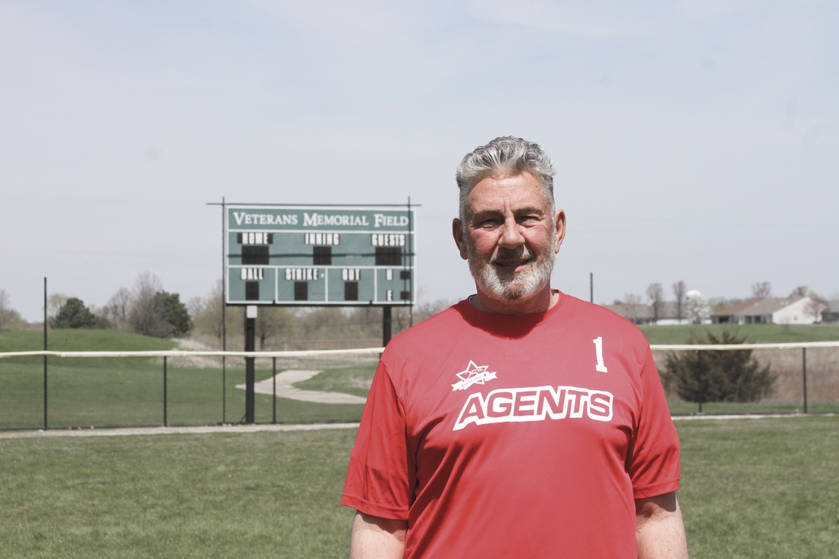 Sun City Softball Club President Chuck Hund at Veterans Memorial Field, which is ready for the 2025 Sun City softball season. (Photo by Steve Peterson/My Huntley News)