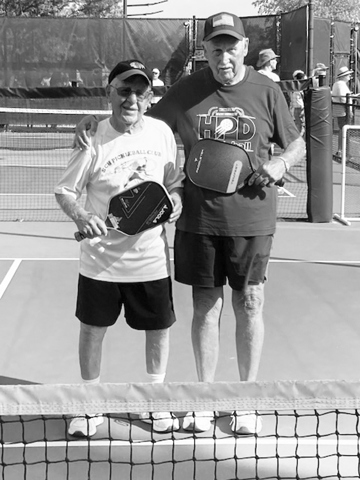Pete Karambelas, left and Glenn Groebli, competed in the Sun City Pickleball Charter Club doubles tournament. (Photo provided)