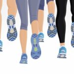 Group or running people legs back view background vector illustration