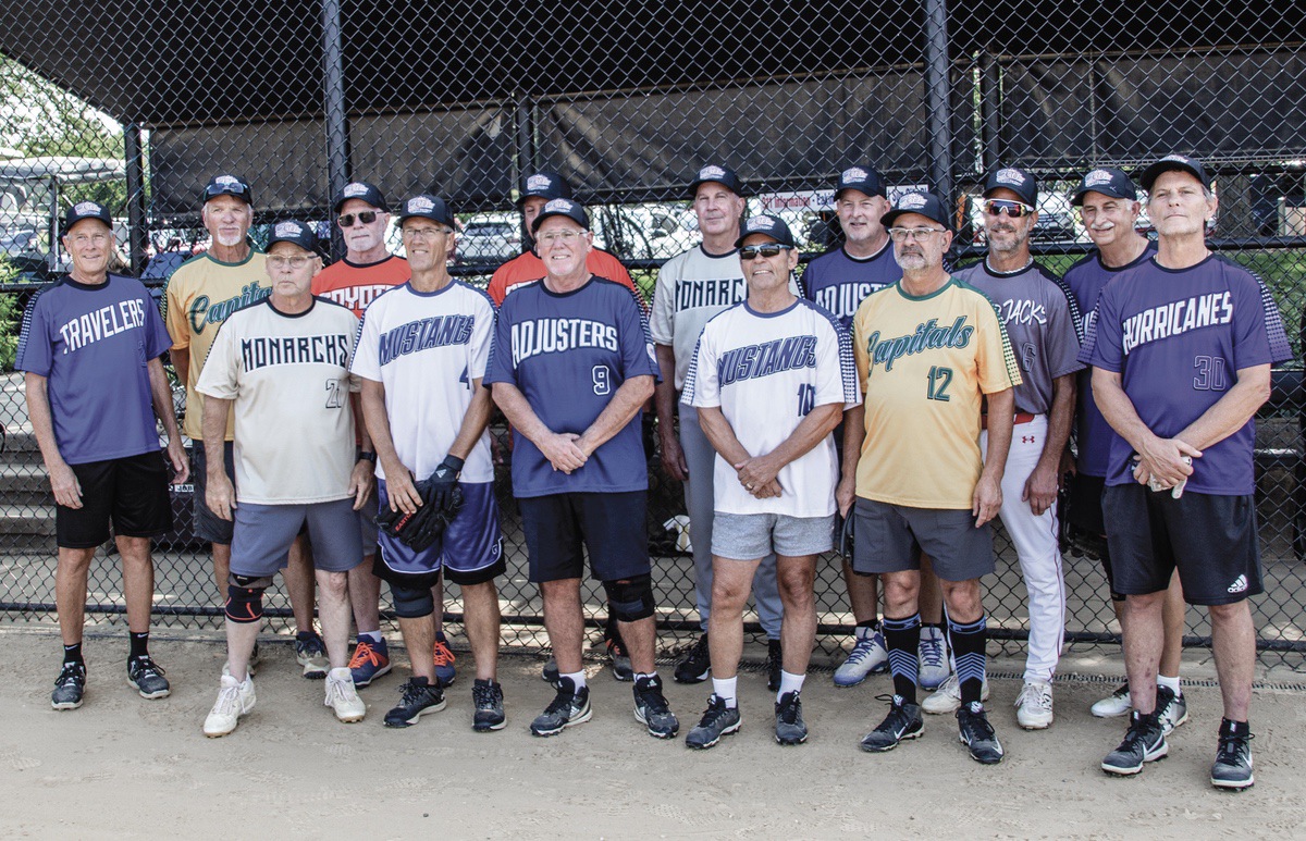 The Stars and Stripes team gathers for a photo before the Sun City Softball Club's All-Star game. They won over the Patriots squad (below), 6-3, July 24 at Veterans Memorial Field. (Photos by Steve Peterson/My Huntley News)